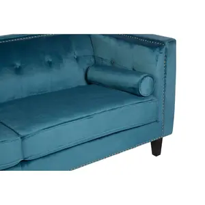 Interiors By Premier Velvet Uphoplstered 3 Seat Blue Velvet Sofa, Durable Three Seater Sofa, Versatile Button Tufted Sofa