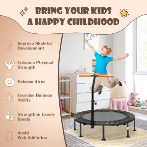 Costway 115CM Folding Trampoline Adults Kids Exercise Trampoline W/ Adjustable Handrail