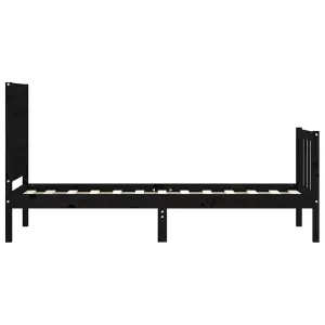 Berkfield Bed Frame with Headboard Black Small Single Solid Wood