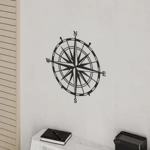 Decortie Modern Metal Wall Art Compass Home Ornament Decorative Minimalist Design Hanging Wall Sculpture, Black