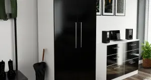 Chester 2 Door Wardrobe in Black Gloss & White (Ready Assembled)