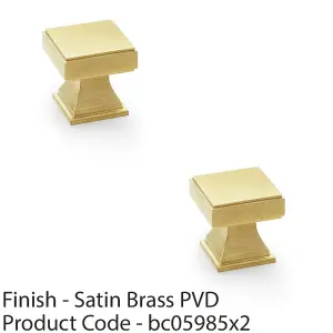 2 PACK - Chunky Square Cupboard Door Knob - 30mm - Satin Brass Kitchen Unit Pull Handle