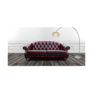 Chesterfield 3 Seater Antique Oxblood Red Leather Sofa Settee In 2 Cushion Victoria Style