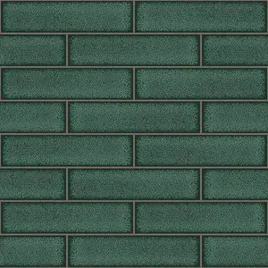 Holden Decor Celadon Gloss Tile Emerald Green Wallpaper