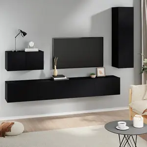 Berkfield 4 Piece TV Cabinet Set Black Engineered Wood