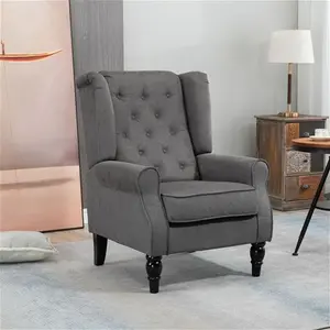 HOMCOM Retro Accent Chair, Wingback Armchair With Wood Frame Button Tufted Design For Living Room Bedroom, Dark Grey | Aosom UK