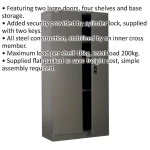 Durable Floor Standing Steel Storage Cabinet - 900mm Wide with Two Doors and Four Shelves