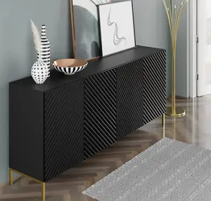 Chic Black Surf Sideboard Cabinet with Gold Legs (W)200cm (H)87cm (D)42cm - Sleek & Functional