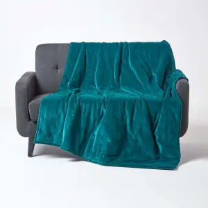 Homescapes Emerald Green Velvet Quilted Throw, 125 x 150 cm