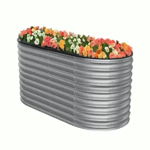 Silver Oval Three-grid Metal Raised Bed Galvanized Raised Planter Box Outdoor Raised Garden Bed Kit