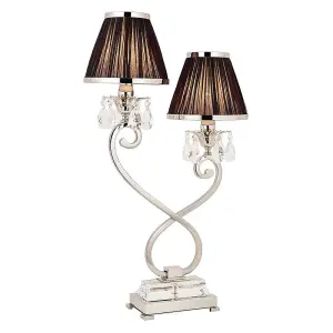 Luminosa Oksana 2 Light Twin Table Lamp Polished Nickel Plate with Black Shades, E14