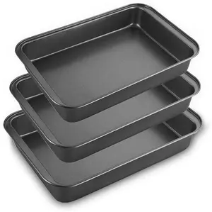 STARVAST Non Stick Oven Baking Trays, 3 Pieces Carbon Steel (PFOA Free) Roasting Tins Pans - Black