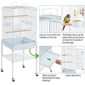 Yaheetech White Play Top Metal Bird Cage w/ Detachable Rolling Stand