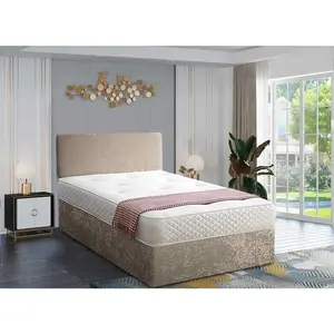 Loria Divan Bed Set with Headboard and Mattress - Plush Fabric, Mink Color, 2 Drawers Right Side