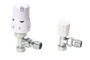 Warmer System Angle White Thermostatic Radiator Valve Vertical Or Horizontal Mounting with Matching Lockshield Valve 15x1/2