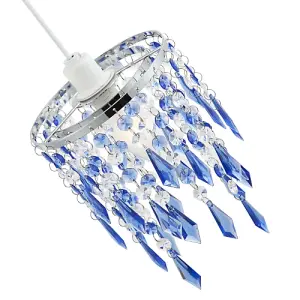 Modern Waterfall Design Pendant Shade with Clear/Blue Acrylic Drops and Beads