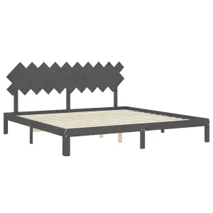 Berkfield Bed Frame with Headboard Grey 200x200 cm Solid Wood