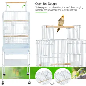 Yaheetech White Play Top Metal Bird Cage w/ Detachable Rolling Stand