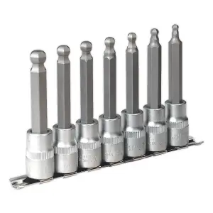 Sealey Hex Ball-End Socket Bit Set 7 Pieces 100mm 1/2" Square Drive Metric AK622