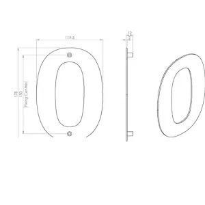 178mm Front Door Numerals '0' 150mm Fixing Centres Satin Stainless Steel