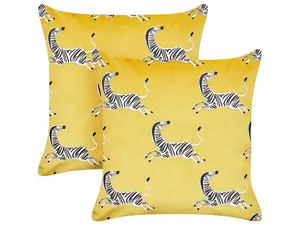 Set of 2 Cushions ACONITUM Velvet 45 x 45 cm Animal Yellow