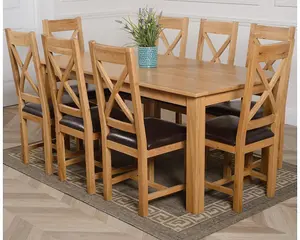 Oslo 180 x 90 cm Large Oak Dining Table and 8 Chairs Dining Set with Berkeley Brown Leather Chairs