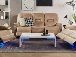 3 Seater Velvet LED Electric Recliner Sofa with USB Port Beige BERGEN