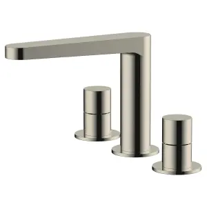 RAK Petit Brushed Nickel 3 Hole Deck Mounted Basin Sink Tap