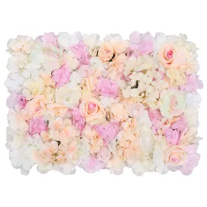 Artificial Flower Wall Backdrop Panel, 60cm x 40cm, Peach, Pink & Ivory