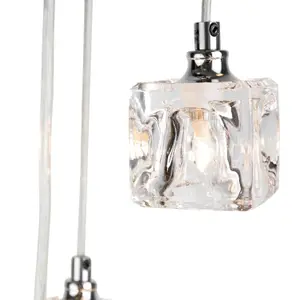 First Choice Lighting Pair of Chrome 5 Light Cluster Fitting with Ice Cube Glass Shades