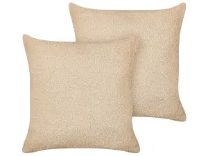 Set of 2 Cushions LEUZEA Boucle 45 x 45 cm Solid Sand Beige