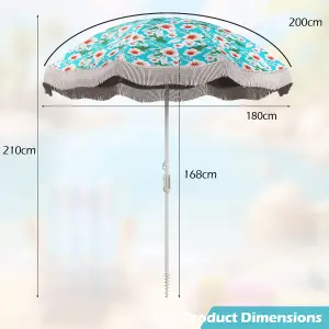 Costway 180 cm Fringe Beach Umbrella Portable Patio Tassel Parasol w/ Bag