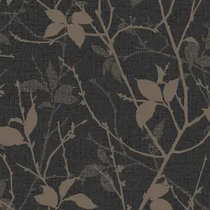 Boutique Belle Charcoal/Gold Leaves Wallpaper