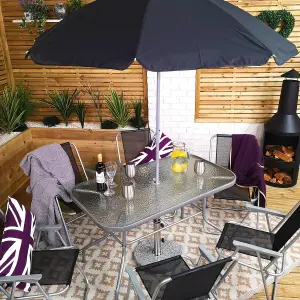 6 Person Garden Furniture Patio Set Table, 6 Chairs & Parasol