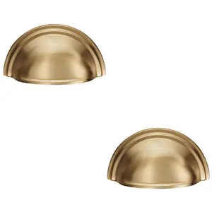 2 PACK - Victorian Cup Handle - Satin Brass 76mm Centres Solid Brass Shaker Drawer Pull