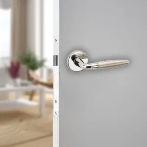 URBNLIVING 115mm Length 8Pcs Montpelier Metal Polished & Satin Nickel Lever Latch Door Handles Set