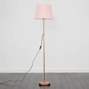 ValueLights Modern Standard Floor Lamp In Copper Metal Finish With Pink Tapered Shade - With LED GLS Bulb in Warm White