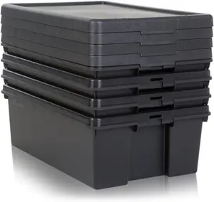 4 x Black recycled plastic 36L Storage Box