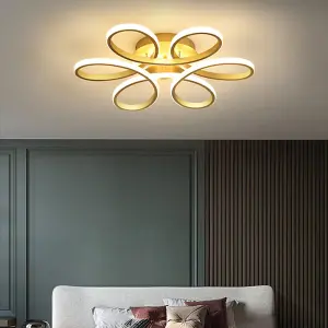 Gold Modern 1 Light Curved Shape Acrylic Flush Mount Integrated LED Ceiling Light Fixture Dimmable 74cm