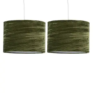 First Choice Lighting Set of 2 Green Crushed Velvet 30cm Pendant Lightshades