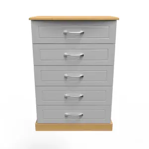 Whitby 5 Drawer Chest in Grey Ash & Oak (Ready Assembled)