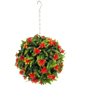 Best Artificial 23cm Orange Lily Hanging Basket Flower Topiary Ball - Suitable for Outdoor Use - Weather & Fade Resistant