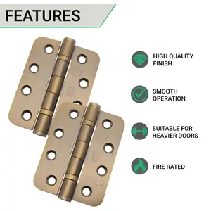 AFIT Florentine Bronze Grade 13 Fire Door Hinges-  4" Radius 102 x 76 x 3mm - Pack 3