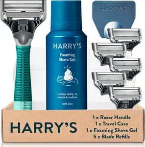 Harry's Men's Razor Set, Razor + 5 Razor Blades + Shaving Cream, Harry's Razor Blade Refills Use 5 Blade Design For Smoother Shaving, Travel Size