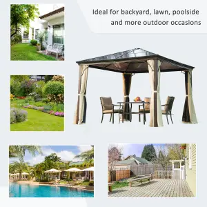 Outsunny 3 x 3(m) Hardtop Gazebo Canopy with Mosquito Netting and Curtains