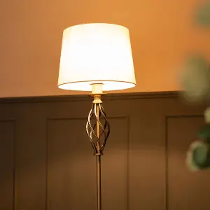 ValueLights Memphis Traditional Antique Brass Twist Floor Lamp with Fabric Lampshade - Bulb Included