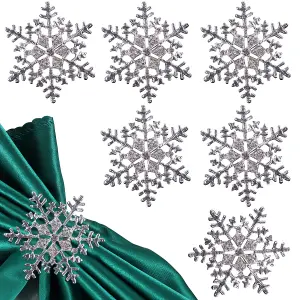 Snowflakes & Diamante Studded Napkin Holder Rings Serviettes Buckles, Silver, 6pcs