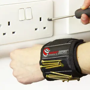 MagWrist Black Magnetic Wristband for Screws, Nails, Drill Bits - Ideal for Carpentry, DIY, Electrician, Mechanic Work Gadget