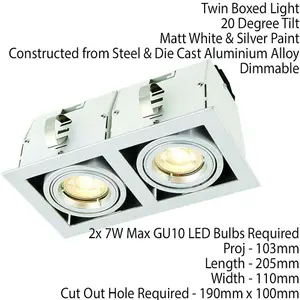 Double Square Adjustable Head Ceiling Spotlight Silver GU10 7W Box Downlight