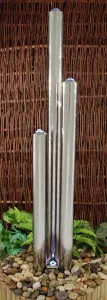 Primrose 3 Polished Tubes Stainless Steel Metal Water Feature with Lights Indoor Outdoor  H121cm